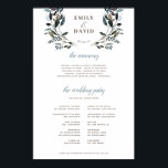 Garden Crest | White Floral Ceremony Program Sign<br><div class="desc">Elegant wedding ceremony program sign,  featuring watercolor florals and leaves in navy. Coordinates with our "Garden Crest" wedding collection. Visit the collection to see more items that match.</div>
