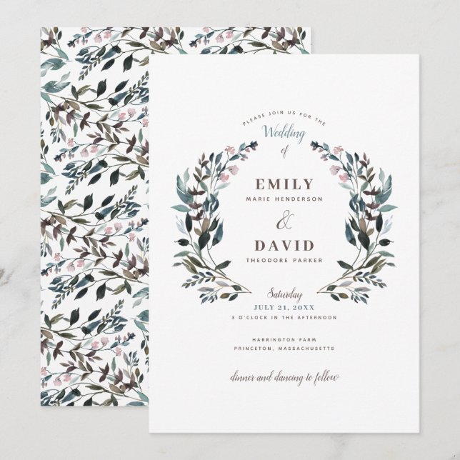 Garden Crest | White | Wedding Invitation (Front/Back)