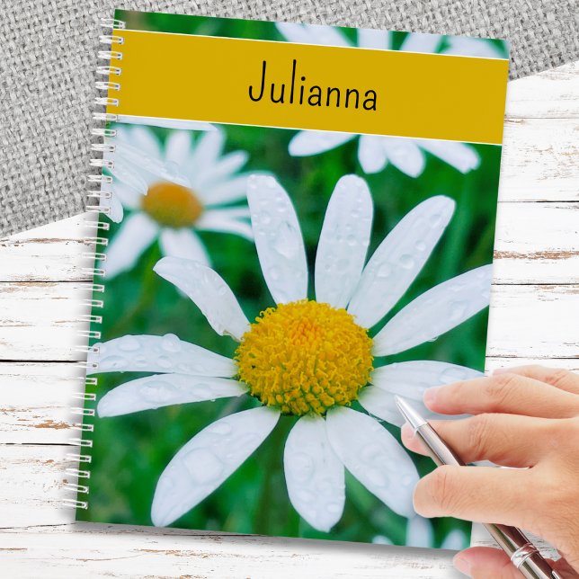 Garden Daisy Flowers Daisies Floral Personalised Notebook (A stylish personalized notebook with photo of large daisies on the cover)