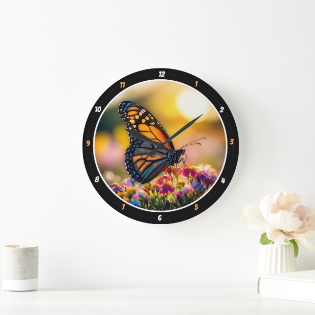 Garden Dawn" - Vibrant Butterfly & Floral  Large Clock (Home)
