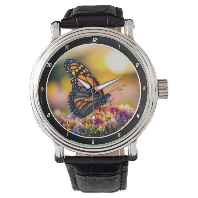 Garden Dawn" - Vibrant Butterfly & Floral  Watch (Front)