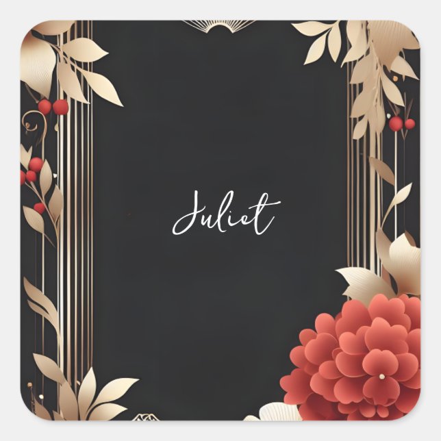 Garden Diamond Red Black And Gold Bridal Shower Square Sticker (Front)