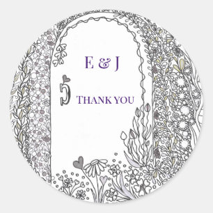 Garden Door Floral Wedding Thank You Classic Round Sticker