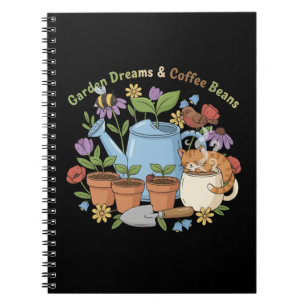Garden Dreams & Coffee Beans Cute Cat Cottagecore Notebook