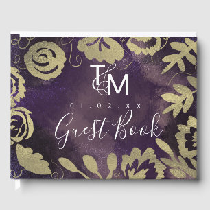 Garden Dreamy Rose Faux Gold Splash Wedding Guest Book