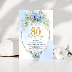 Garden Dusty Blue Floral 80th Birthday Invitation