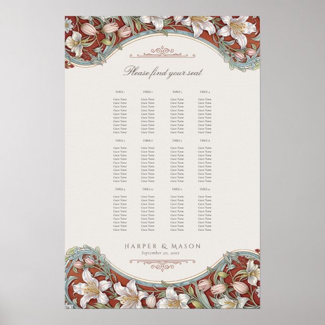 Garden Elegance Floral Wedding Seating Chart (Front)