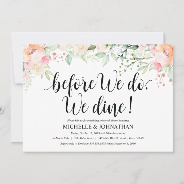 Garden Elegance Wedding Rehearsal Dinner Invites (Front)