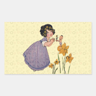 Garden Elf Daffodil Fairyland Spring Easter Rectangular Sticker