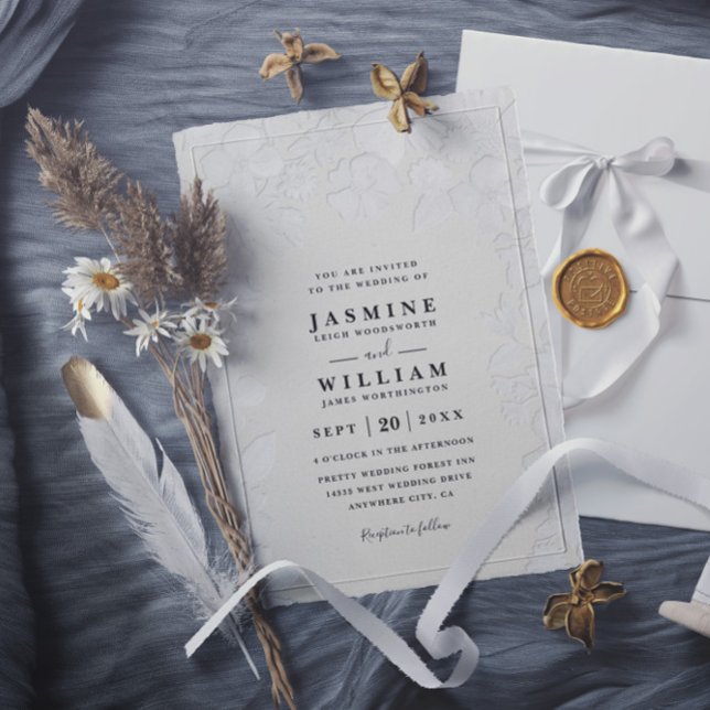 Garden Embossed Floral Elegant QR Code Wedding Invitation (Creator Uploaded)