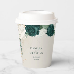 Garden Emerald Green & Dusty Rose Floral Wedding Paper Cups