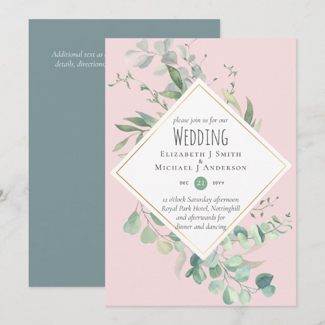 Garden Eucalyptus Greenery DUSTY PINK Wedding (Front/Back)