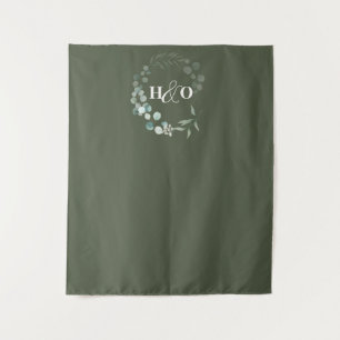Garden Eucalyptus Monogram Sage Wedding Tapestry