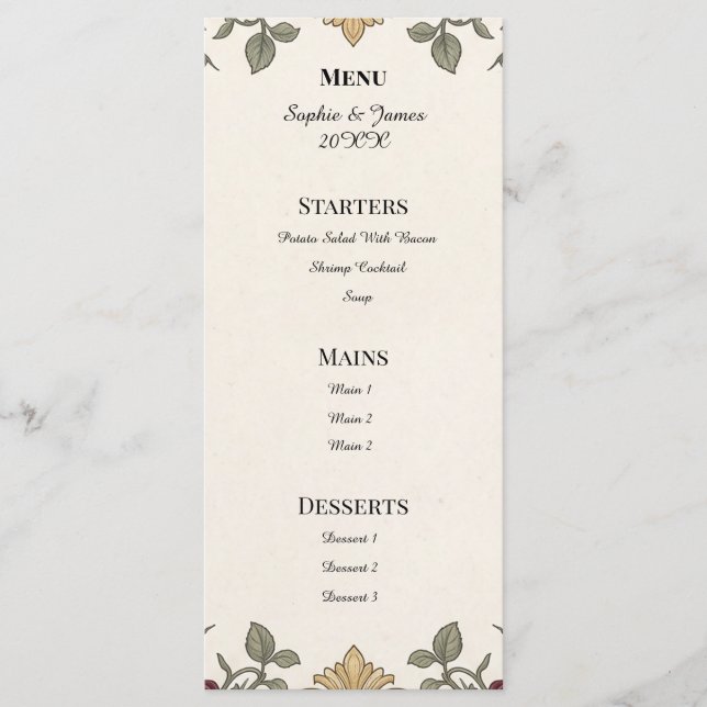 Garden Eucalyptus Wedding Menu (Front)