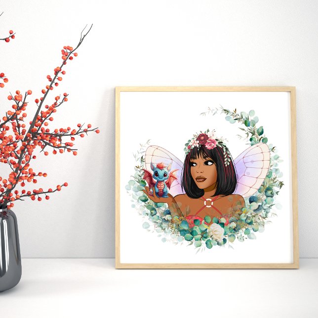 Garden Fairy and Baby Dragon Square Poster (Creator Uploaded)