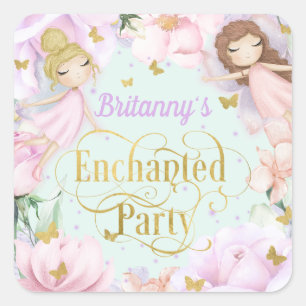 Garden fairy, enchanted party birthday square stic sticker