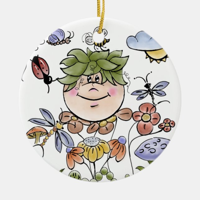 Garden Fairy Folk Art Baby Boy's Ceramic Tree Decoration (Front)