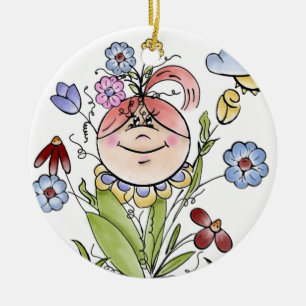 Garden Fairy Folk Art Ceramic Tree Decoration