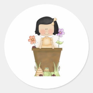 Garden Fairy in Flower Pot Classic Round Sticker