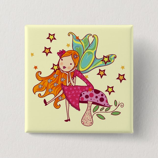 Garden Fairy on Mushroom 15 Cm Square Badge (Front)