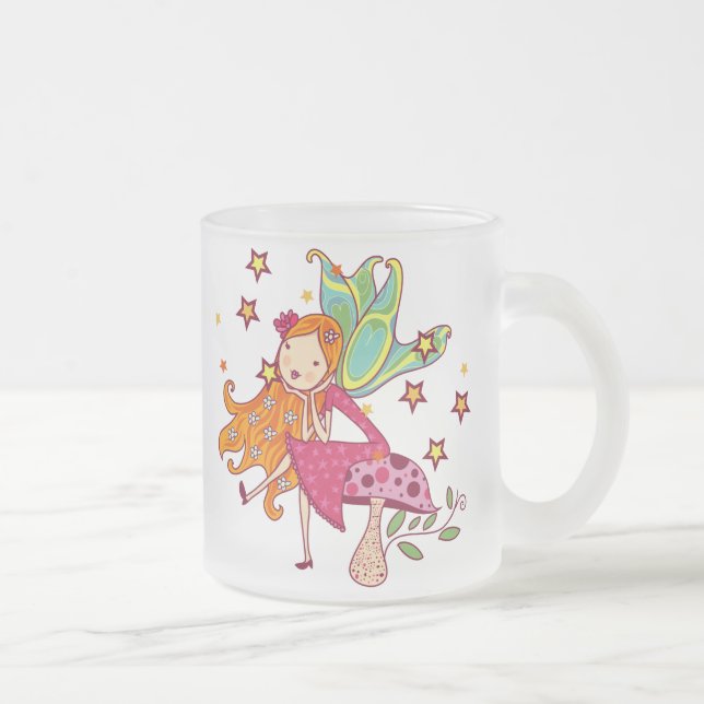 Garden Fairy on Mushroom Frosted Glass Coffee Mug (Right)