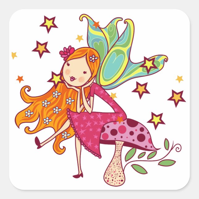 Garden Fairy on Mushroom Square Sticker (Front)