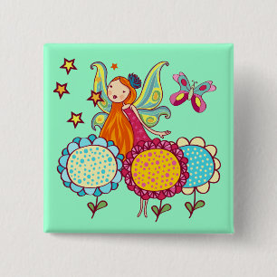 Garden Fairy With Flowers 15 Cm Square Badge