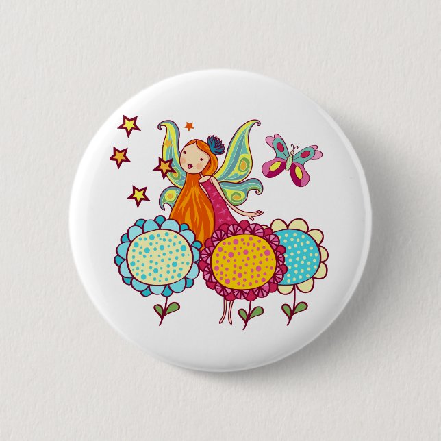 Garden Fairy With Flowers 6 Cm Round Badge (Front)