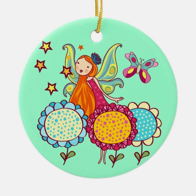 Garden Fairy With Flowers Ceramic Tree Decoration (Front)