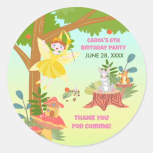 Garden Fairy with pet friends Birthday Party Classic Round Sticker
