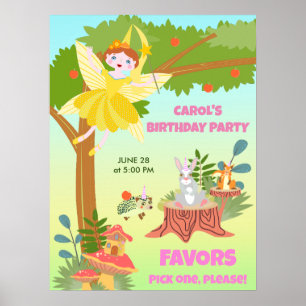 Garden Fairy with pet friends Birthday Party Poster