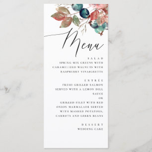 Garden Fall Wedding Watercolor Berry Leaves Menu