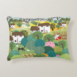 Garden, farm, nature and countryside. Vintage illu Decorative Cushion