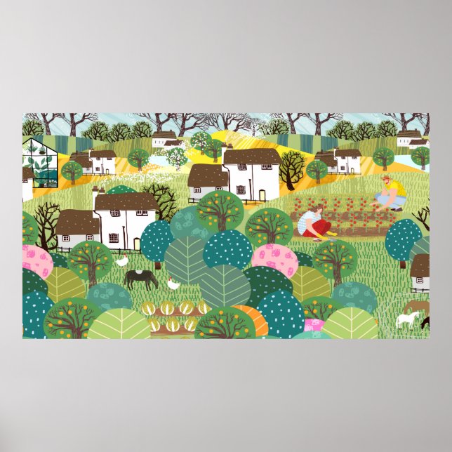 Garden, farm, nature and countryside. Vintage illu Poster (Front)