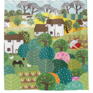 Garden, farm, nature and countryside. Vintage illu Shower Curtain