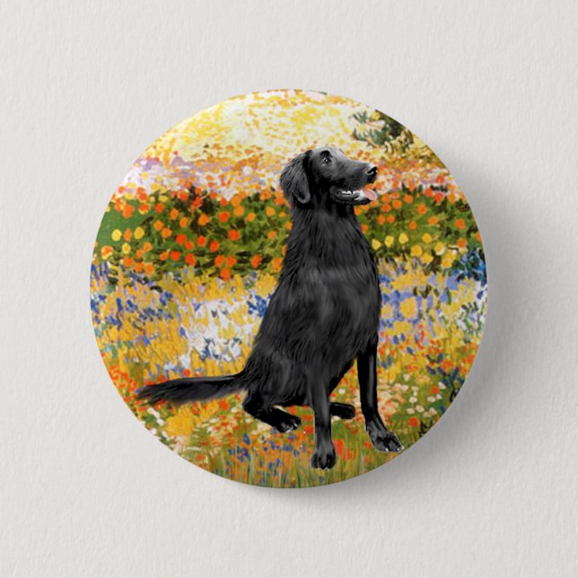 Garden - Flat Coated Retriever 6 Cm Round Badge (Front)