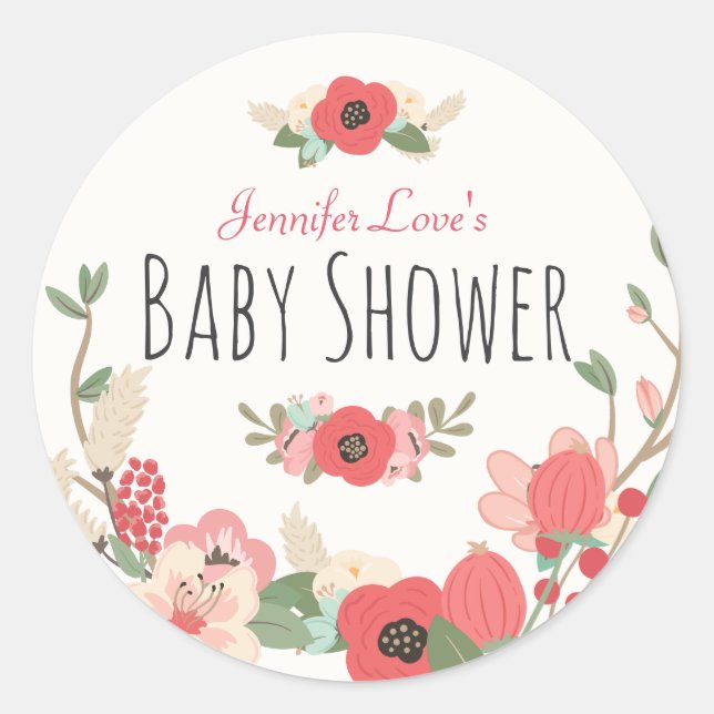 Garden Floral Baby Shower Classic Round Sticker (Front)