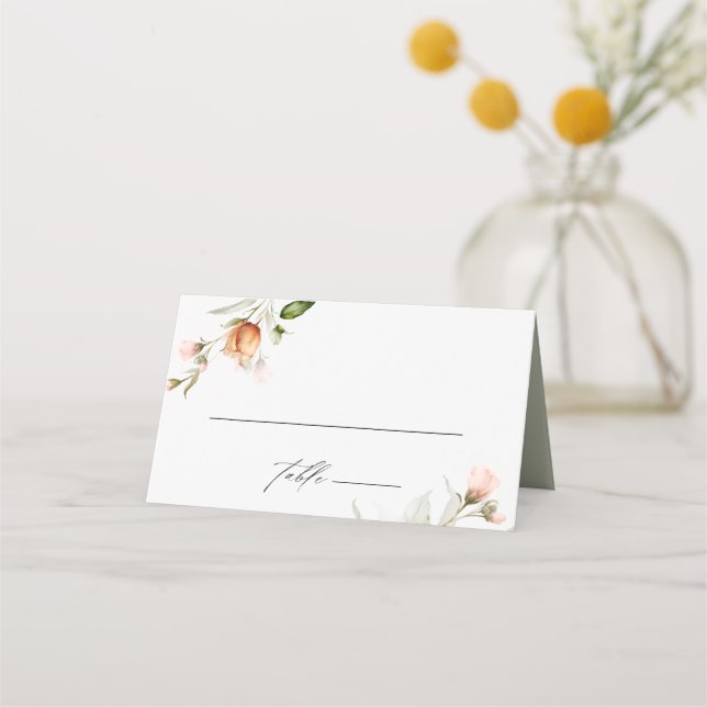Garden Floral Bouquet Watercolor Wedding Place Card (Front)