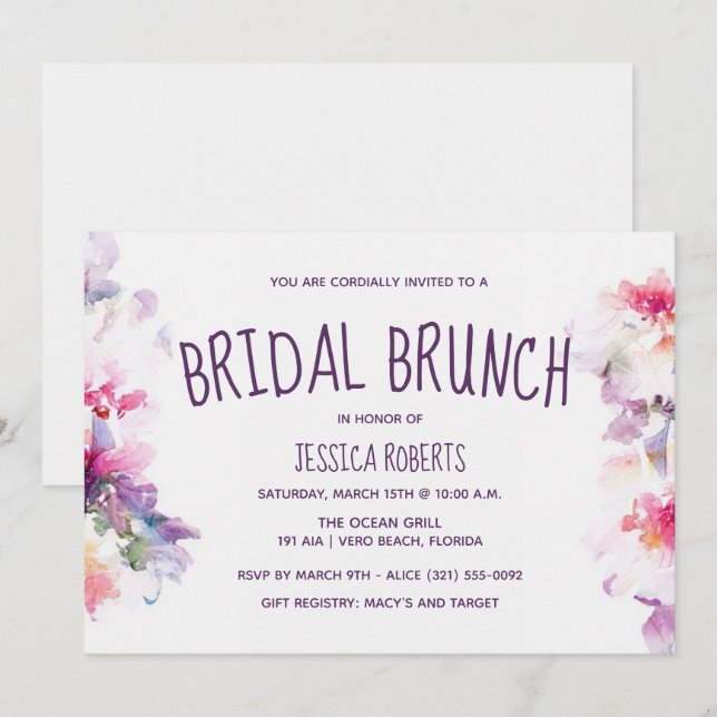 Garden Floral Bridal Brunch Bridal Shower Party Invitation (Front/Back)