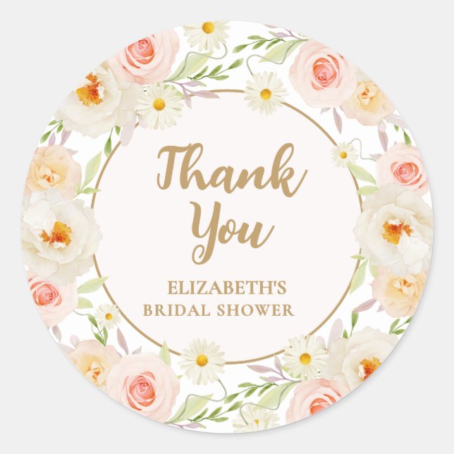 Garden Floral Bridal Shower Thank You Classic Round Sticker (Front)