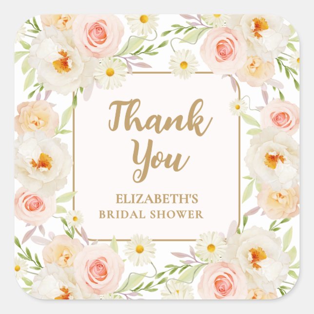 Garden Floral Bridal Shower Thank You Square Sticker (Front)