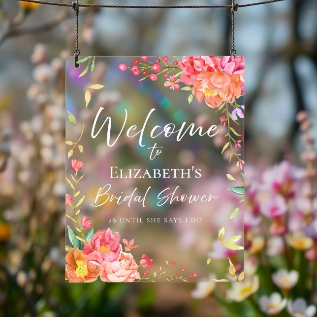 Garden Floral Bridal Shower Welcome Acrylic Sign (Creator Uploaded)