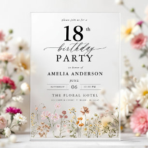 Garden Floral Calligraphy 18th Birthday Acrylic Invitations
