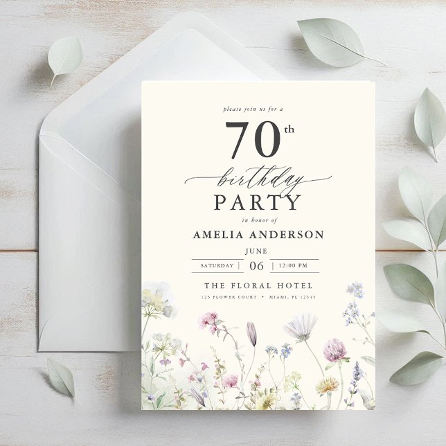 Garden Floral Calligraphy 70th Birthday Invitation (Creator Uploaded)