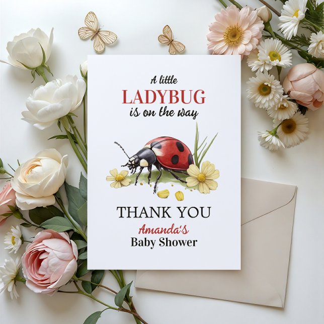 Garden Floral Daisy Little Ladybug Baby Shower Thank You Card (Creator Uploaded)