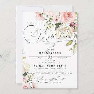 Garden Floral Dusty Rose Greenery Bridal Shower Invitation