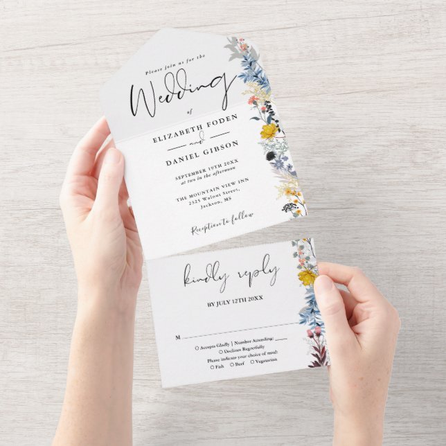 Garden Floral Elegant Script Wedding All In One In All In One Invitation (Tearaway)