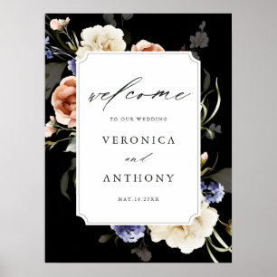 Garden Floral Frame Elegant Wedding Welcome Black Poster