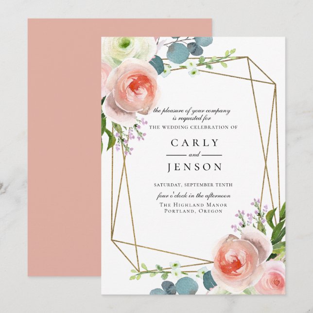Garden Floral Geometric Wedding Invitation (Front/Back)