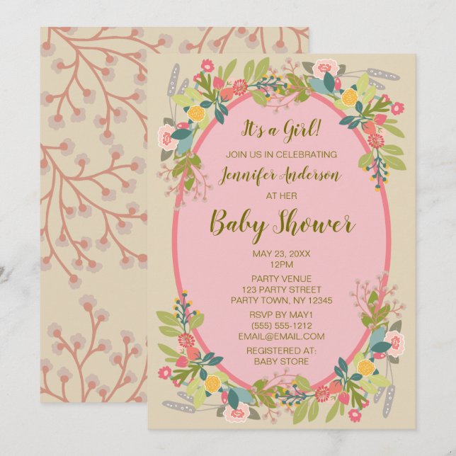 Garden Floral Girl Baby Shower Invitation (Front/Back)